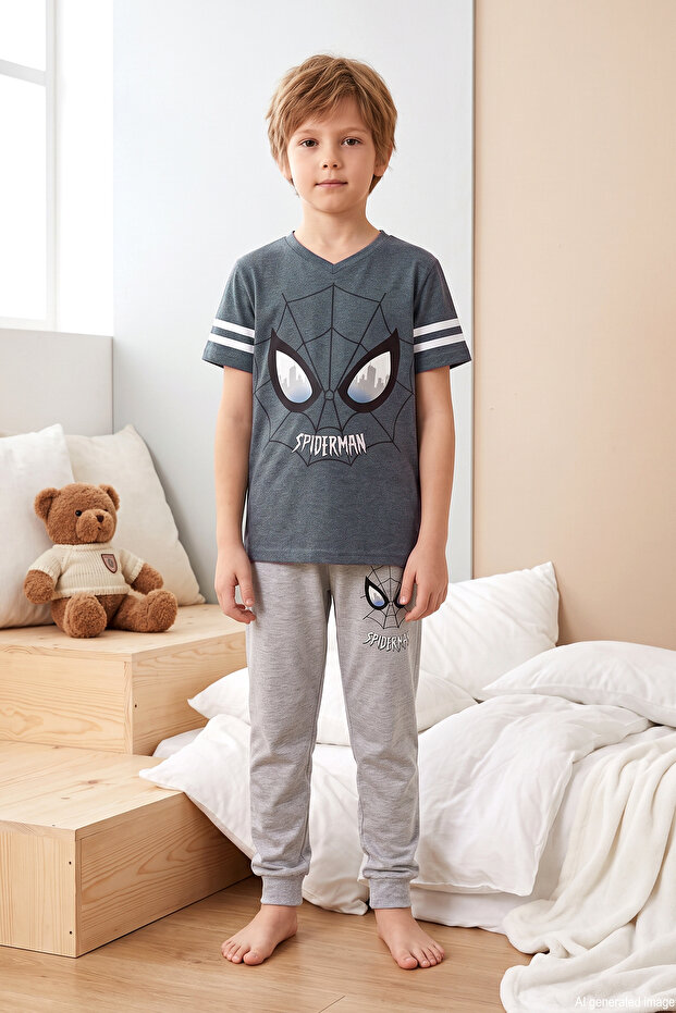 Boy's Short Sleeve Shorts Combed Cotton Pajama Set 4305 Indigo