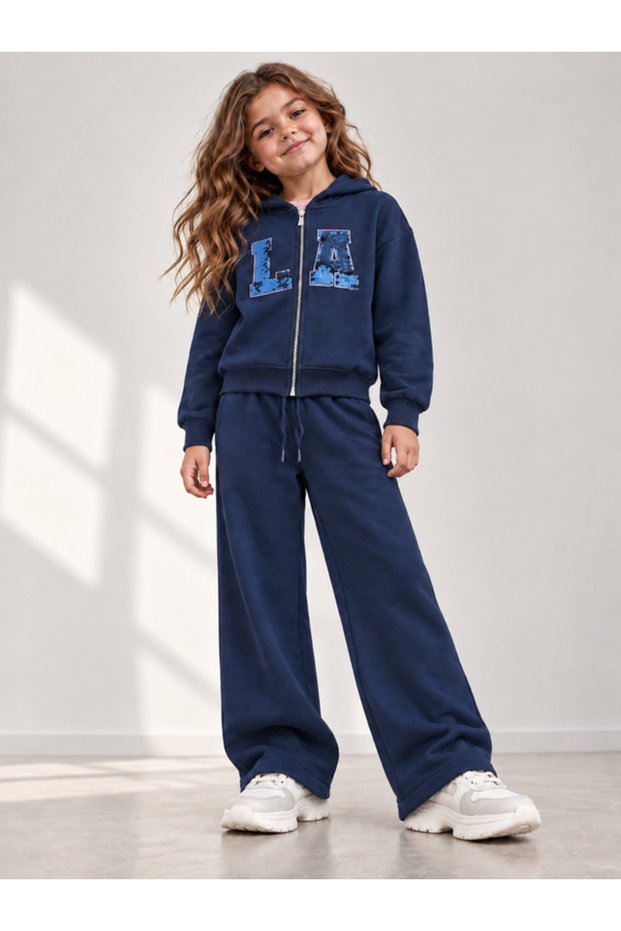 Girls LA Front Zip Sweatshirt Hoodie and Wide Leg Pants Set