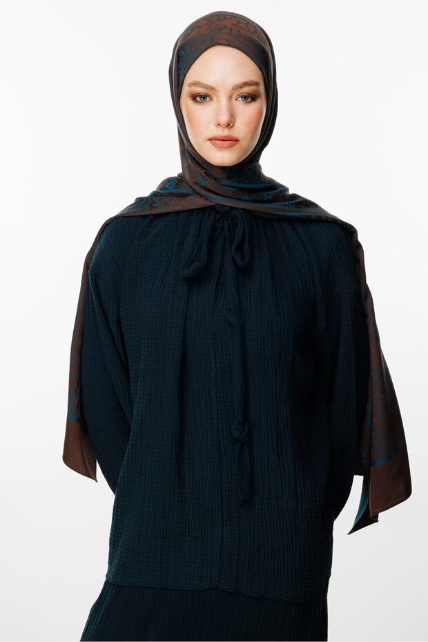 Lavin Pattern Double-Sided Shawl Bitter Brown-Petrol Blue