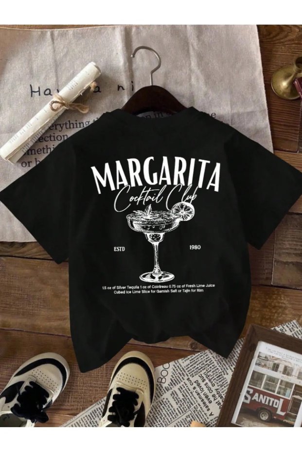 Unisex Black Margarita Back Print T-Shirt Printed Premium Oversize T-Shirt