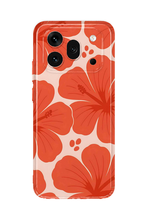 Honor 600 Pro Compatible Orange Hibiscus Flower Pattern Transparent Phone Case