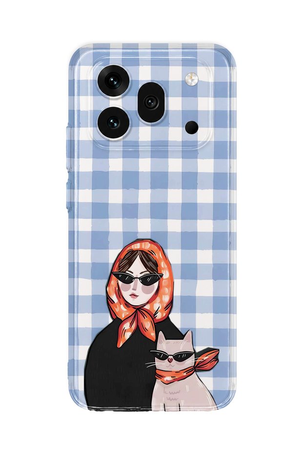 Honor 600 Pro Compatible Transparent Phone Case with Women and Cat Pattern and Shawl