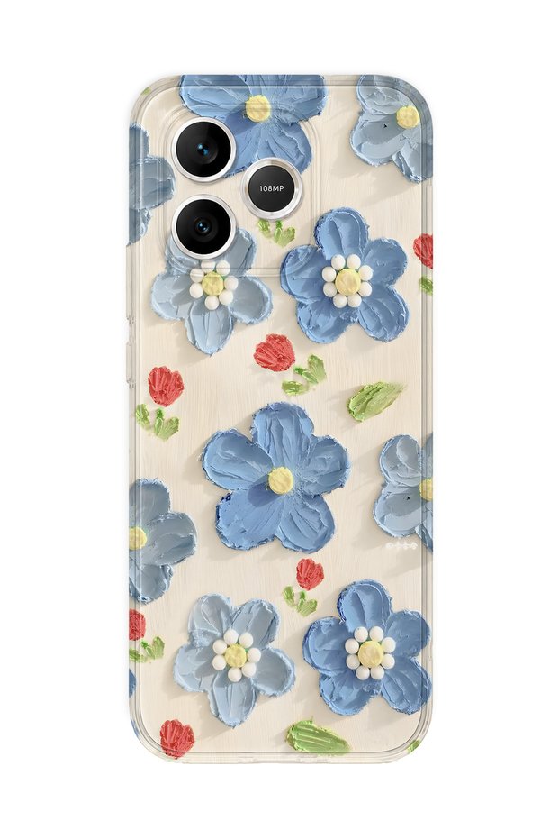 Honor 600 Lite Compatible Blue Oil Painting Flower Pattern Transparent Phone Case