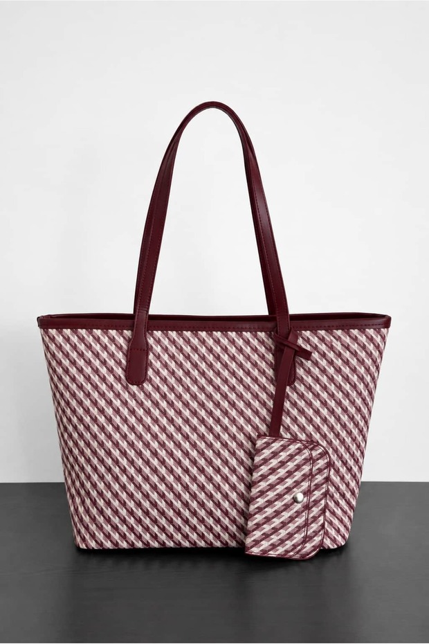 Riva Patterned Shopper Tote Bag - Tote Bag with Zippered Detachable Mini Wallet Detail