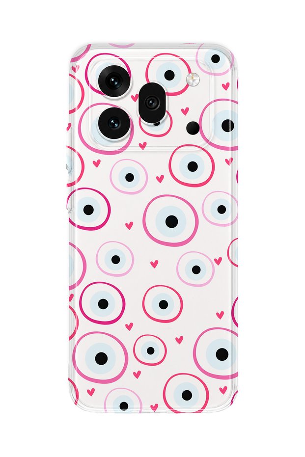 Honor 600 Pro Compatible Pink Evil Eye Bead Patterned Transparent Phone Case
