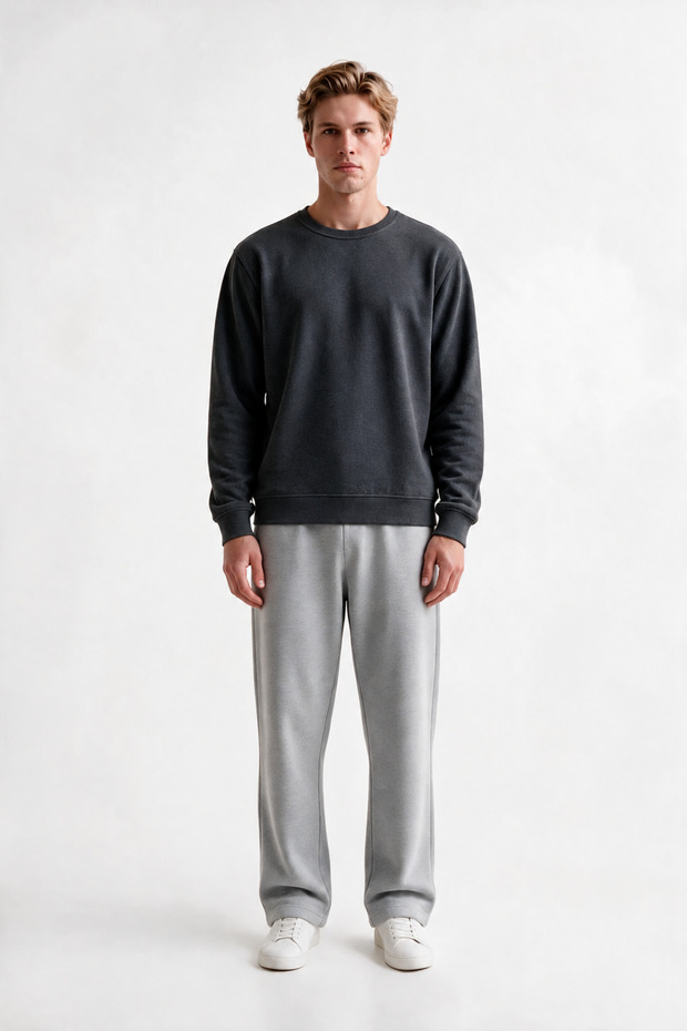 Selanik Fabric Round Neck Smoked Sweatshirt Comfortable Fit