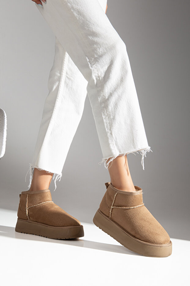 Mini Ankle Boots with Fur Inside Flat Sole Women's Shoes U-K