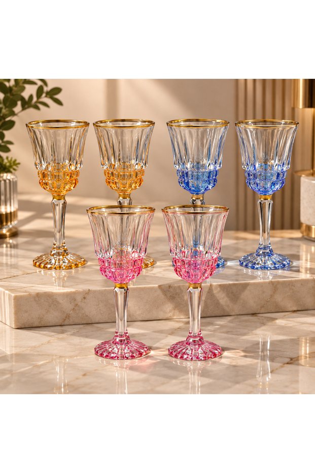 Set of 6 Luxury Gold Gilded Colored 70 ml Mini Presentation and Coffee Side Glasses
