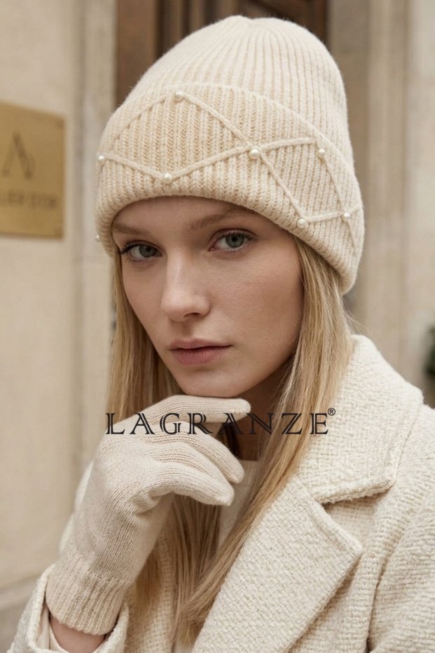 Pearl Detailed Ribbed Women's Beret