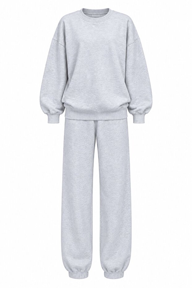 Gray Elastic Cuffed 100% Cotton Tracksuit Set - 22Y98243
