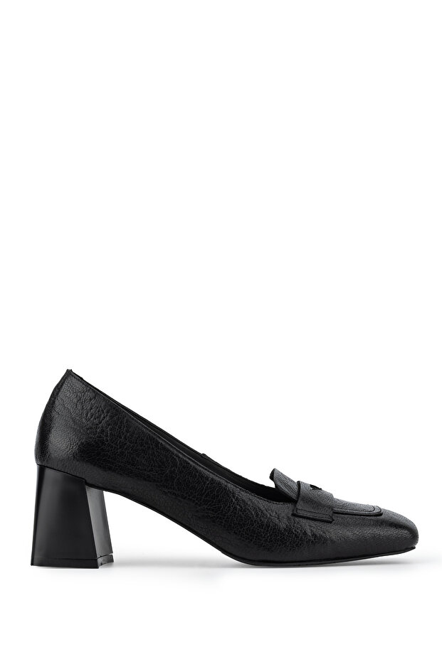 Women's Genuine Leather Black Heeled Shoes