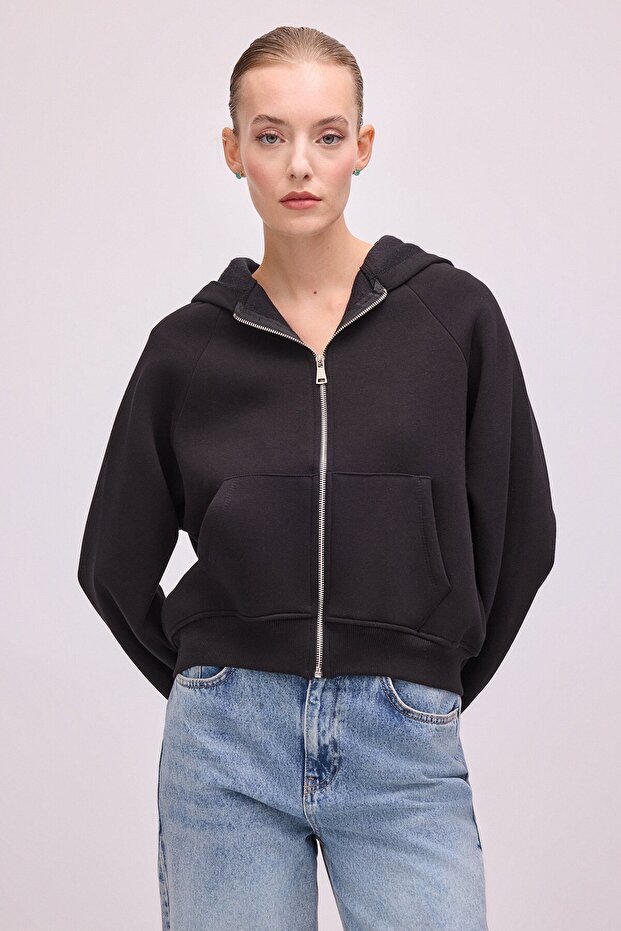 Hooded Basic Zippered Sweatshirt