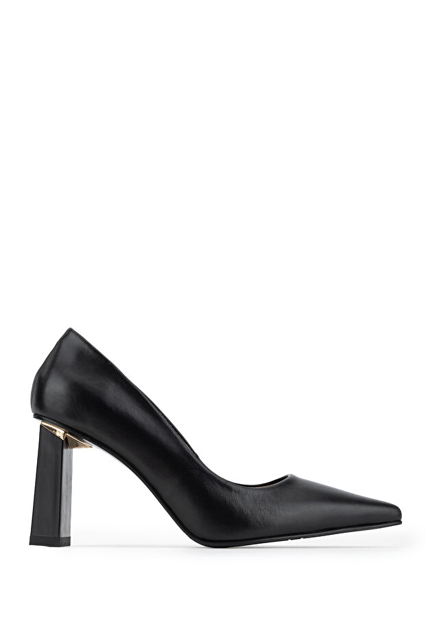 Women's Genuine Leather Black Heeled Shoes