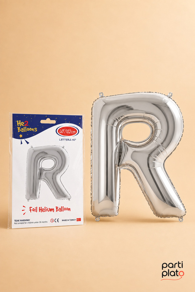 Silver Foil Balloon Letter R 40 Inch 102 Cm, Helium Compatible Silver Color Large Size Letter Balloon