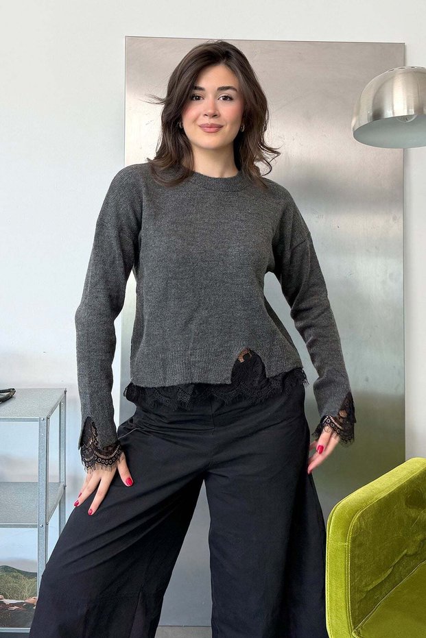 Women's Sleeveless and Skirted Knitwear Sweater Anthracite - 27K 2652