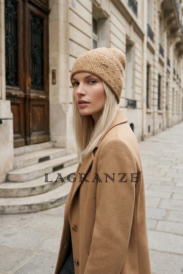 Sparkling Honeycomb Knit Women's Beanie with Metal Accessories