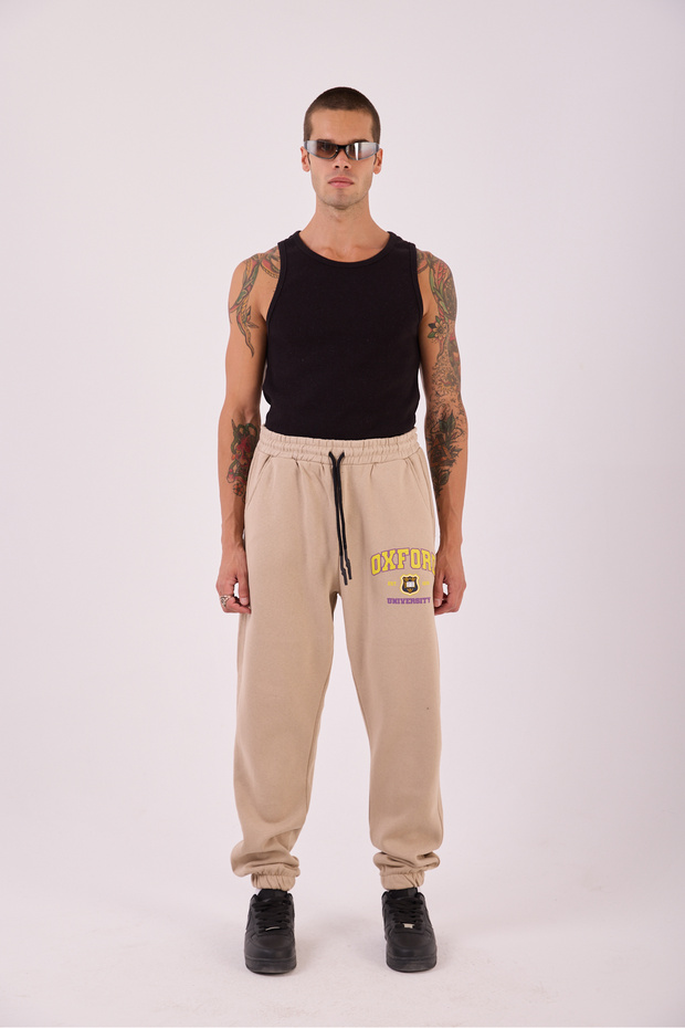 Men's Beige Oxford Jogger Pants