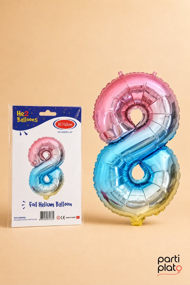 Rainbow Foil Balloon Number 8 16 Inch 40 Cm, 8 Year Old Balloon, Birthday Party Decoration