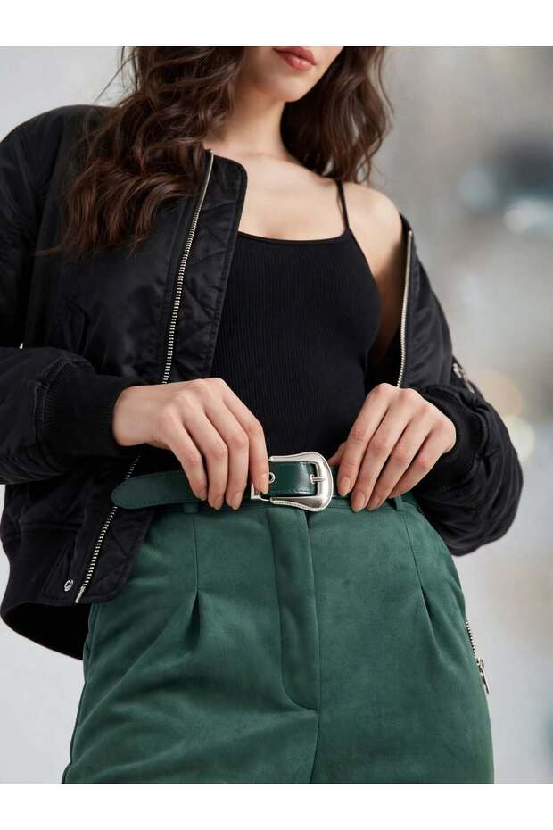 Women's Suede Belted Tapered Pants