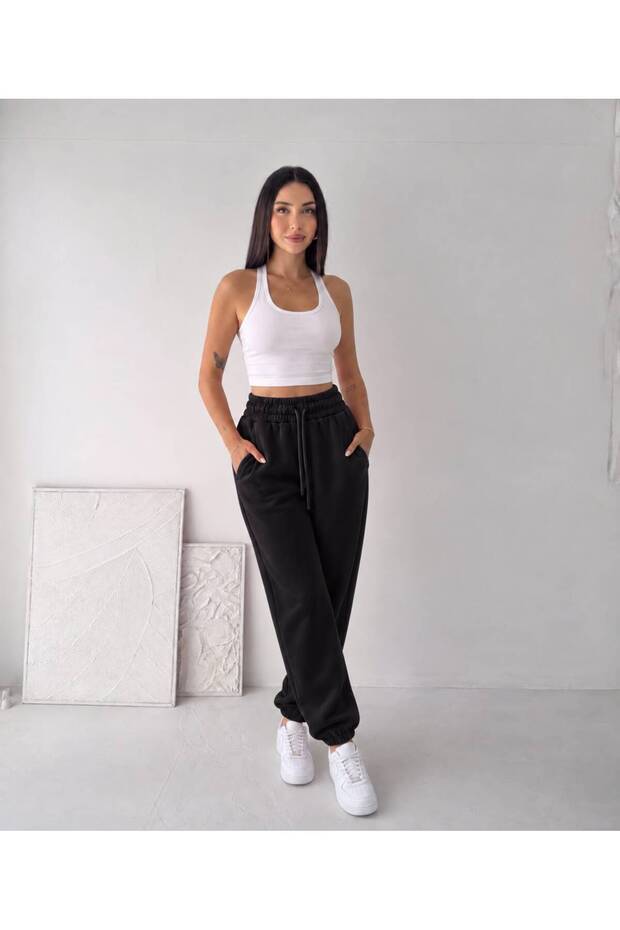 Yüksel High Waist Elastic Cuffed Inside-Drawstring Sweatpants