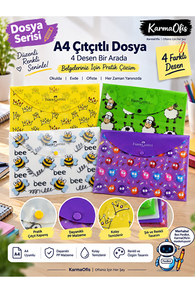 A4 Snap Fastener File 4 Different Pattern Options |   Set of 4 |   Colorful Patterned Pp Document and File Folder