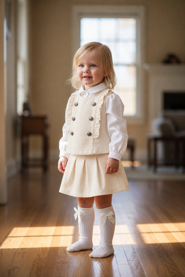 Girl's 4-Piece Shorts, Skirt, Vest, Shirt and Bow Socks Set