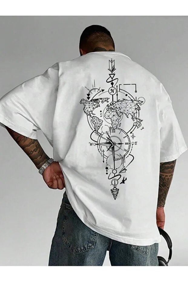 World Compass Printed Oversize T-Shirt