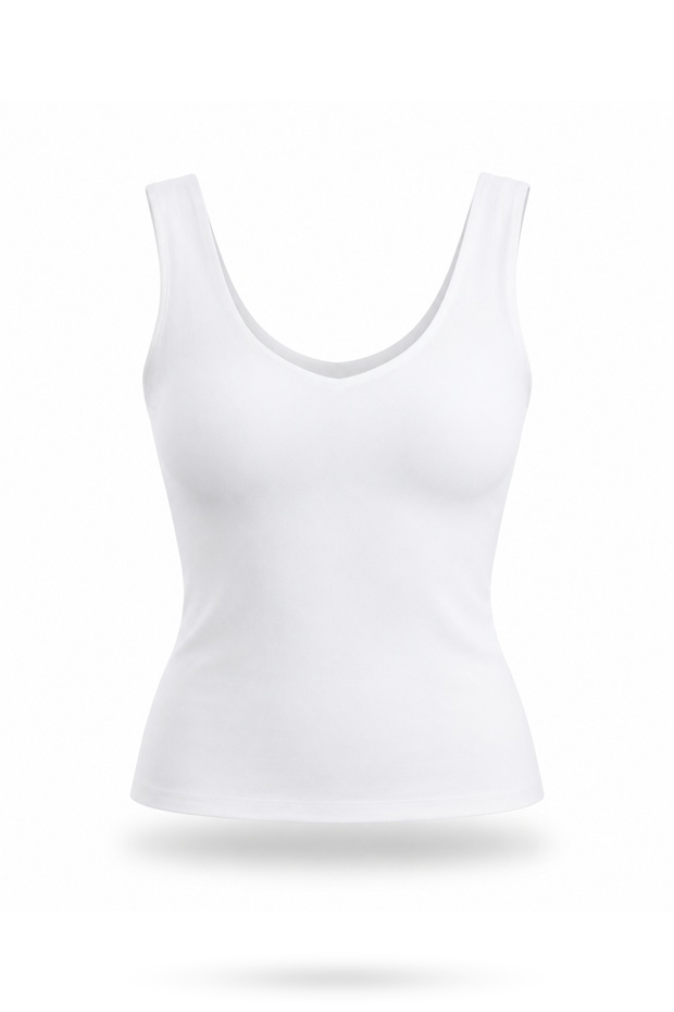 Ecru V-Neck Jersey Undershirt 02295