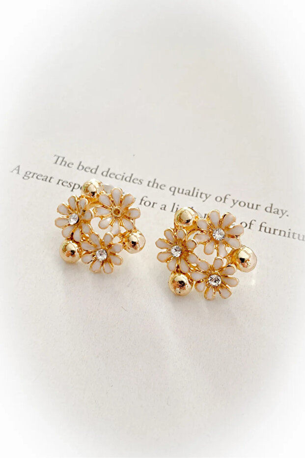 Flower Motif Gold Color Earrings