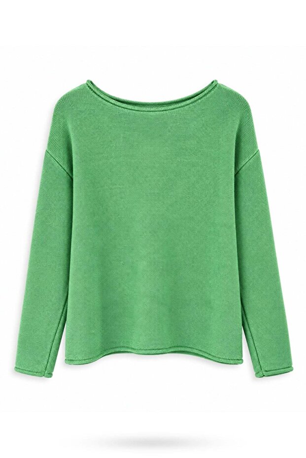 Green Boat Neck Mercerized Knitwear