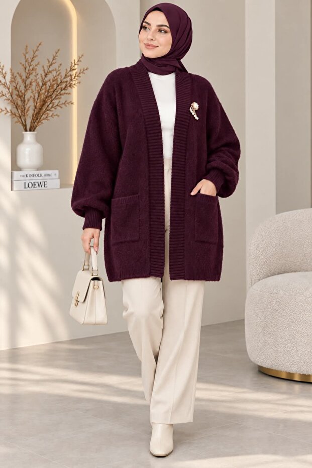 Women's Angora Soft Knitwear Cardigan with Pockets