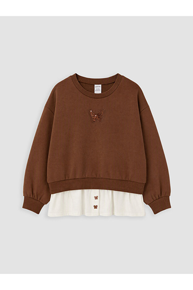 Two Mt Shop Quality Lcw Kids Brown 3 Thread Embroidered Standard & Regular Girls' Sweatshirt