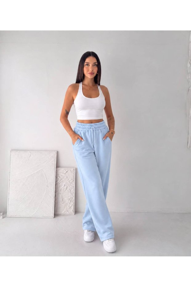 Yüksel High Waist Wide Leg Ribbed Sweatpants