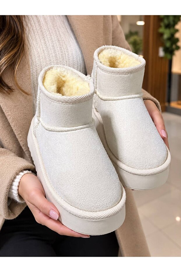 Women's Thick Poly Sole Boots with Fur Inside and Suede Look