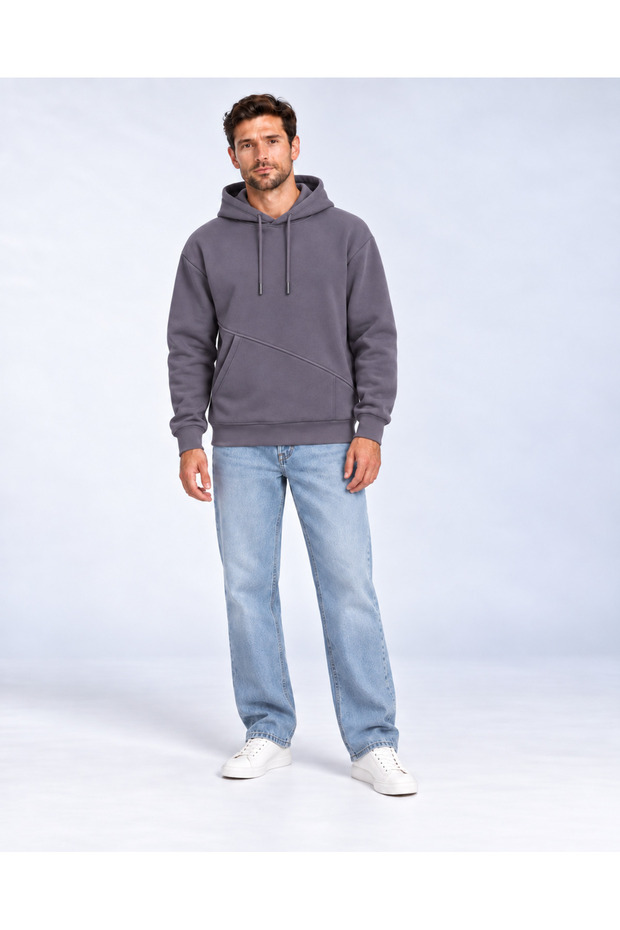 3 Thread Men's Cut Pocket Design Hooded Sweatshirt Soft Puff Fabric Hooded Sweatshirt Cotton