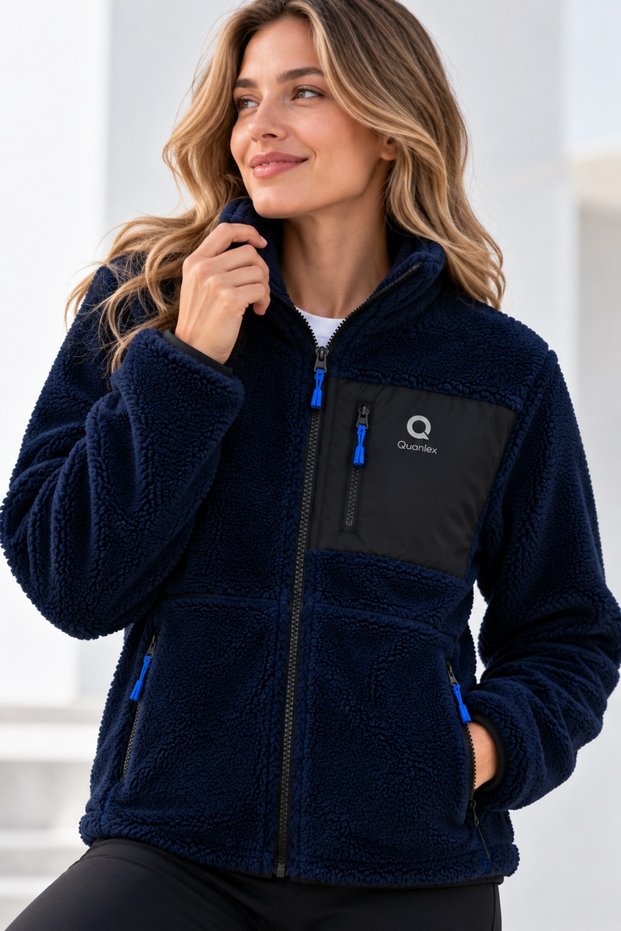 Women's Oversize Lamb Welsoft Warm Plush Fleece Jacket with 3 Pockets and Full Zipper in Full Size