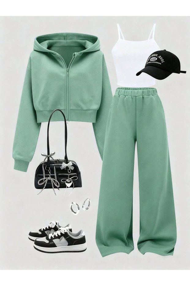Zippered Hooded 3-Piece Colorful Winter Top and Bottom Set