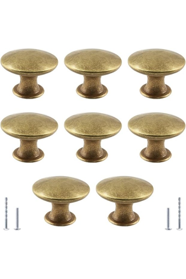 8Pcs Antique Brass Kitchen Cabinet Knobs Handle Pulls, 30mm Vintage Round Drawer Knob Pulls for Dres