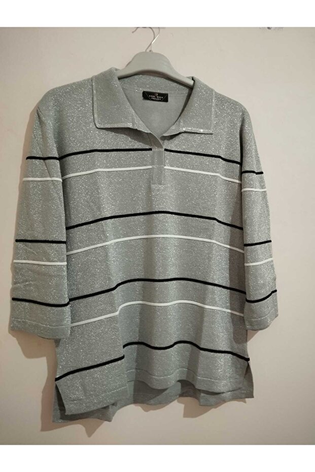 1st quality knitwear, shiny, three-quarter sleeve, relaxed fit, cotton sweater