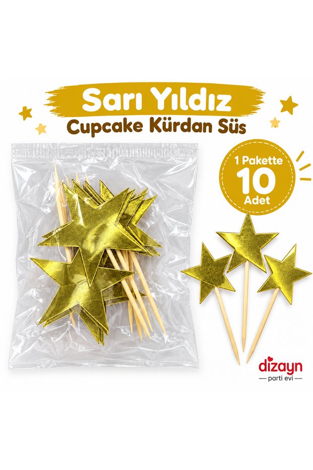 Yellow Star Shaped Cupcake Toothpick Ornament 10 Pieces – Cake Muffin Birthday Decoration