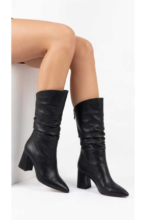 Pointed Toe, Matte, Back Zipper, 35 cm Drawstring Women's Long Boots