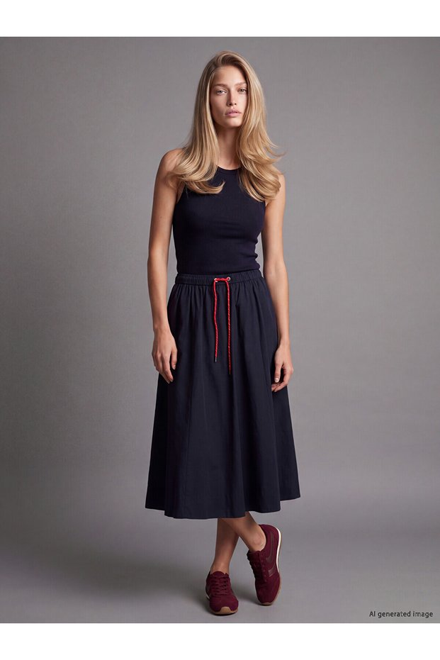 Alita City Lcw Vision Navy Blue Poplin Plain Midi Women's Skirt with a Difference