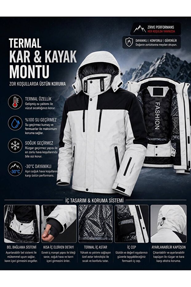 Men's White Thermal Waterproof Ski Jacket