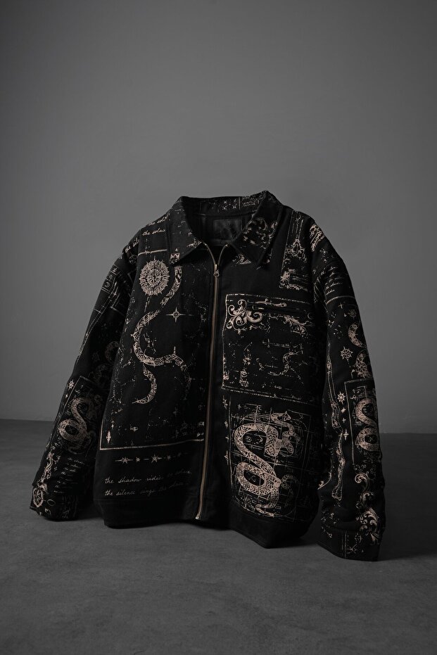 Men's Black Serpent Codex Boxy Fit Jacket