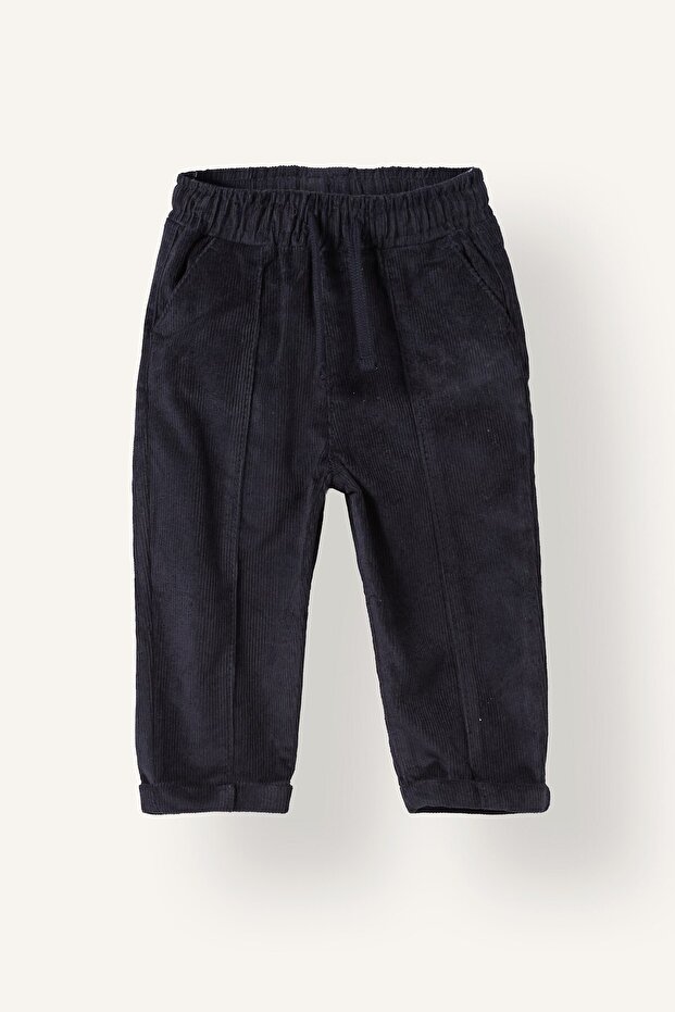 Regular Fit Velvet Elastic Waist Trousers G0076A526Wn