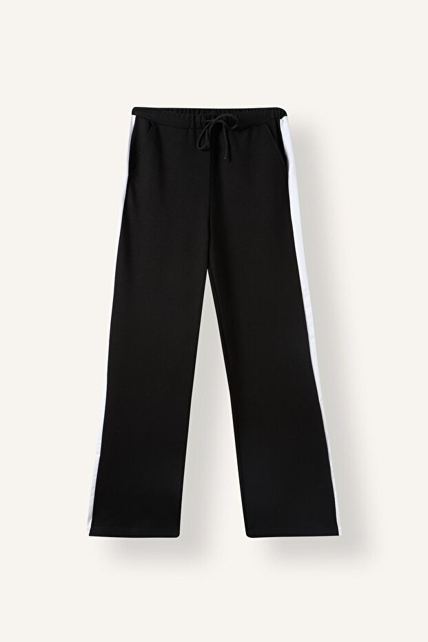 Straight Fit Side Stripe Detailed Elastic Waist Straight Leg Sweatpants with Pockets I8955Ax26Au