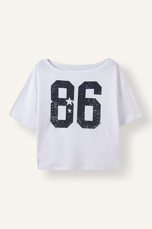 Loose Fit Boat Neck Printed Modal Short Sleeve T-Shirt I8958Ax26Au