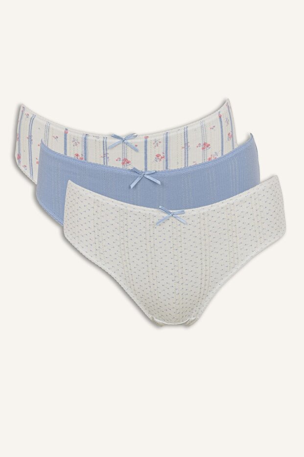 100% Cotton 3-Piece Bow Detailed Patterned Panties Set I4423Ax26Au