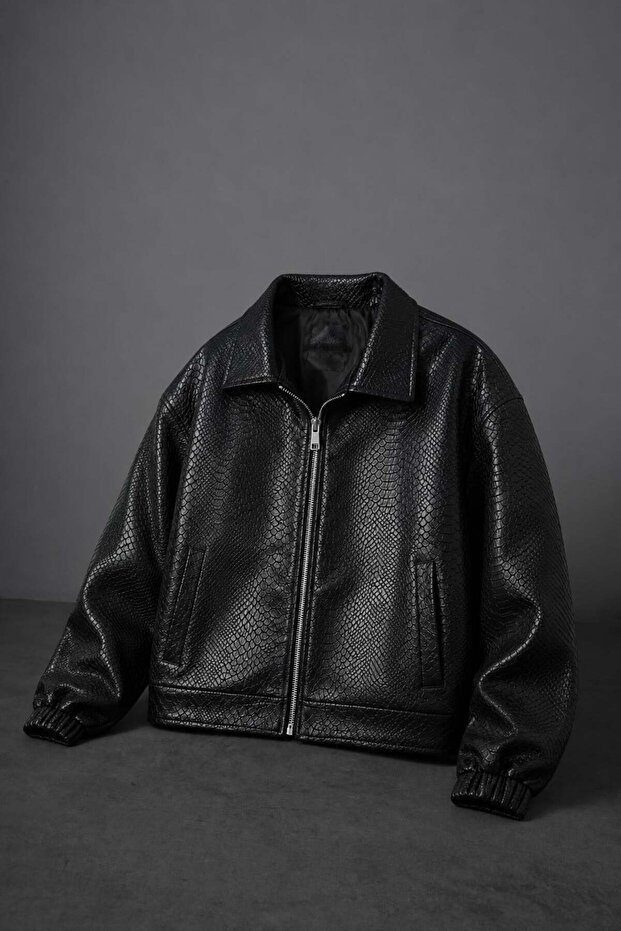 Men's Black Dragon Bomber Leather Jacket