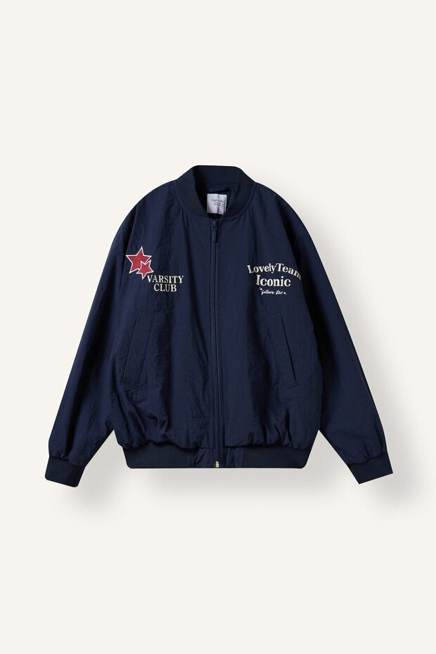 Embroidered College Collar Zippered Bomber Coat for Girls I9185A826Au